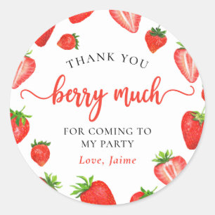 Sticker Rond Fraise mignonne fille Merci d'anniversaire beaucou
