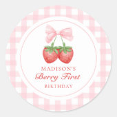 Sticker Rond Fraise Pink Bow Girl 1er anniversaire (Devant)