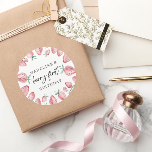 Sticker Rond Fraise Premier anniversaire 1er Berry Sweet Favori (Cadeaux)