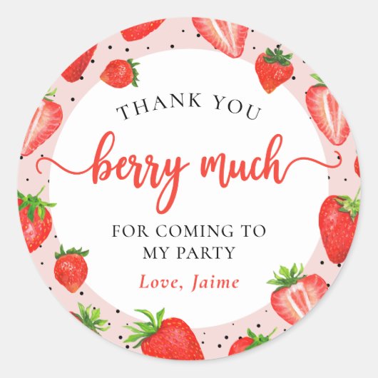 Sticker Rond Fraise rose Anniversaire Merci Berry beaucoup (Devant)