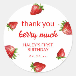 Sticker Rond Fraise Rose Mignonne Baie Premier 1er Anniversaire