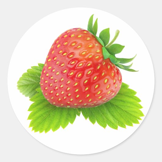 Sticker Rond Fraise sur feuille (Devant)