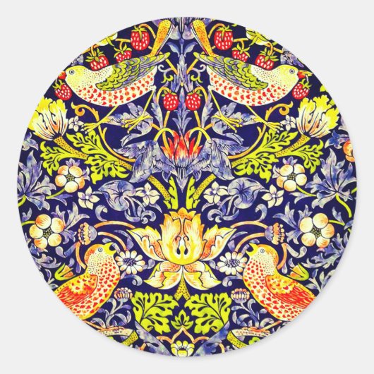 Sticker Rond Fraise Thief Oiseaux William Morris (Devant)