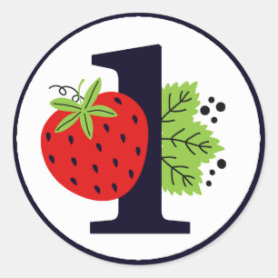 Sticker Rond Fraise UN Anniversaire Fille Bébé 1ère Première Pa