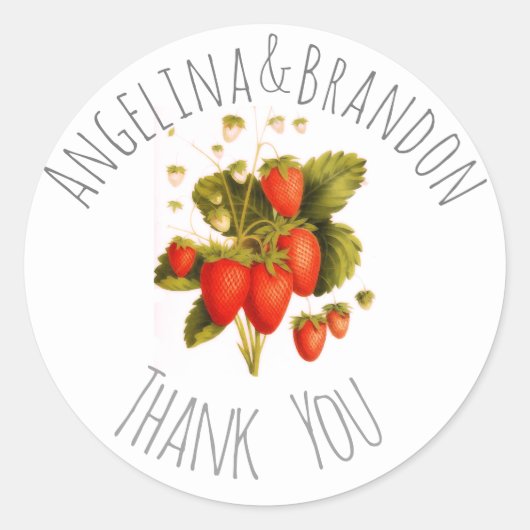 Sticker Rond Fraise vintage pour mariages - Merci (Devant)