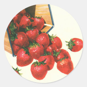 Sticker Rond Fraises anciennes dans un panier, Aliments Fruits