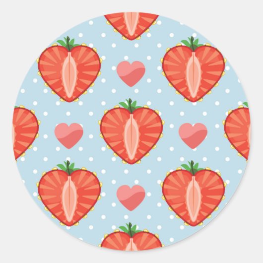 Sticker Rond Fraises de Coeur avec Pois Et Coeurs (Devant)