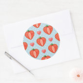 Sticker Rond Fraises de Coeur avec Pois Et Coeurs (Enveloppe)