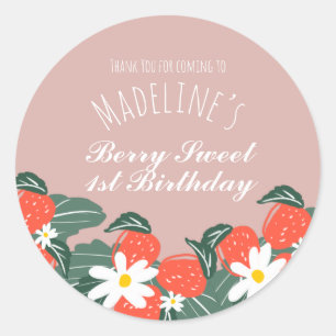 Sticker Rond Fraises Dessinées à la Main Botanique Anniversaire