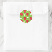 Sticker Rond Fraises et marguerites en vert (2) (Sac)