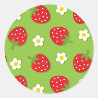 Sticker Rond Fraises et marguerites en vert (2)