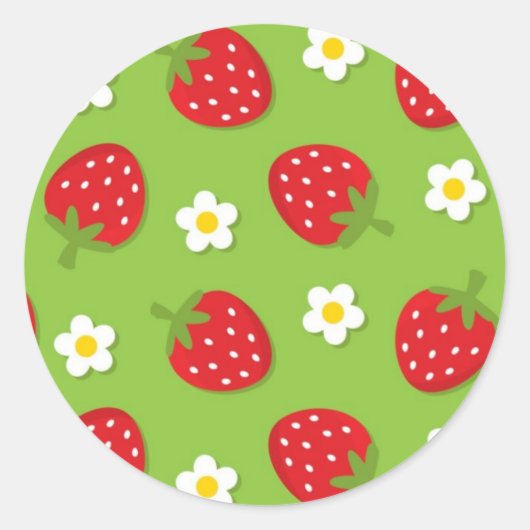 Sticker Rond Fraises et marguerites en vert (2) (Devant)