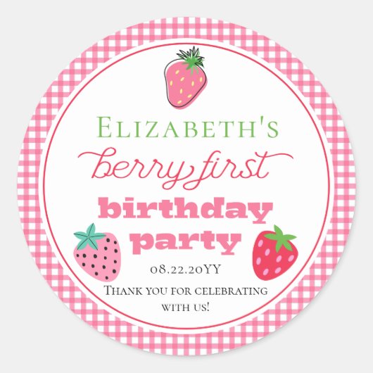 Sticker Rond Fraises Fille Berry Premier anniversaire fête (Devant)