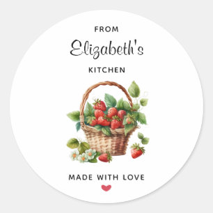 Sticker Rond Fraises fraîches dans une cuisine en osier Panier