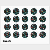 Sticker Rond Fraises sauvages rouge/jaune/bleu/noir (Feuille)
