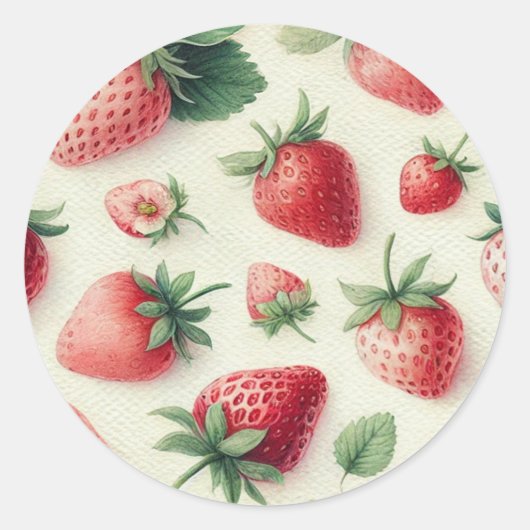 Sticker Rond Fraises sur baies d'aquarelle crème (Devant)