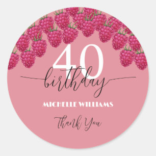 Sticker Rond Framboise Rose Art Calligraphié Anniversaire Aquar