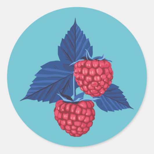 Sticker Rond Framboise sur arrière - plan bleu (Devant)