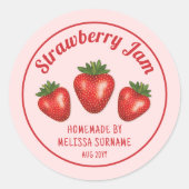 Sticker Rond Framboises rouges sur confiture de fraises maison  (Devant)