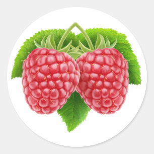 Sticker Rond Framboises sur une feuille