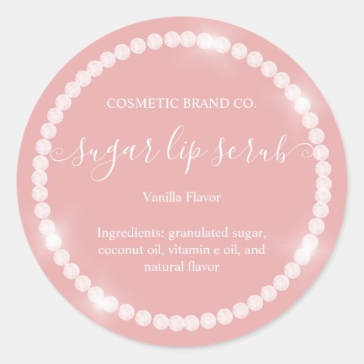 Sticker Rond Frame Diamant Classé Peachy Pink Sugar Lip Scrub (Devant)