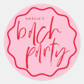 Sticker Rond Frame Wavy Rouge Et Rose Bachelorette Favoriser (Devant)