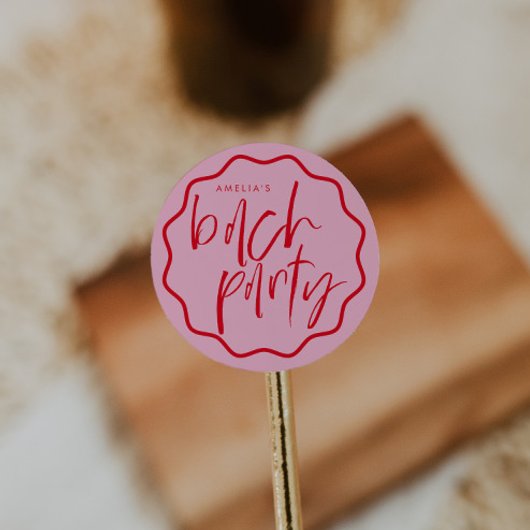 Sticker Rond Frame Wavy Rouge Et Rose Bachelorette Favoriser