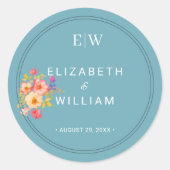 Sticker Rond  Frame with Roses, Wedding style on retro blue (Devant)