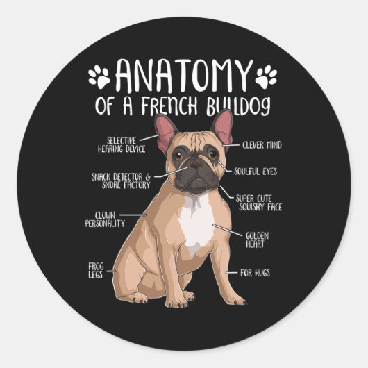 Sticker Rond Français Bulldog Anatomie Français Amoureux des ch (Devant)