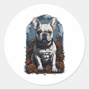 Sticker Rond Français Bulldog Gothique Floral