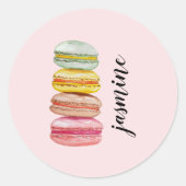 Sticker Rond Français Macarons aquarelle peinte à la main (Devant)