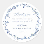 Sticker Rond Française Bleue Botanique Wreath Wedding Favor (Devant)