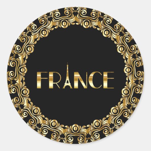 Sticker Rond France, Tour Eiffel, Design Or (Devant)