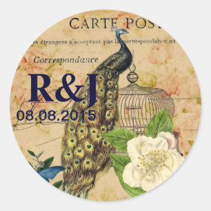 Sticker Rond franical camellia birdcage vintage peacock
