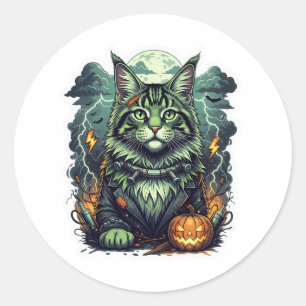 Sticker Rond FrankenCoon - Halloween Maine Coon