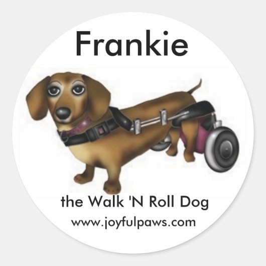 Sticker Rond Frankie Small, Frankie, Walk 'N Roll Dog (Devant)