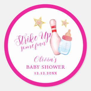 Sticker Rond Frappe rose pour une fête de bowling bébé fille