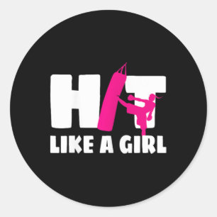 Sticker Rond Frappez comme une fille de kick-boxing arts martia