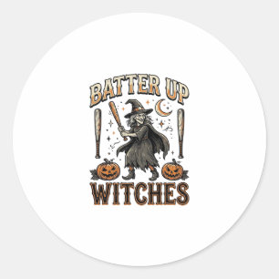 Sticker Rond Frappez les sorcières Vintage Halloween Baseball D