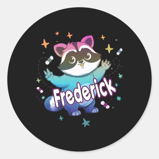Sticker Rond Frederick Nom Avec Raccoon (Devant)