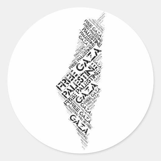 Sticker Rond Free Gaza Free Palestine Map Mot Cloud (Devant)