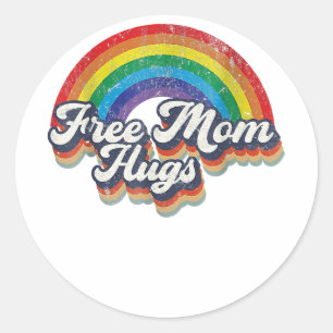 Sticker Rond Free Mom Hugs Rainbow Heart LGBT Drapeau LGBT Prid