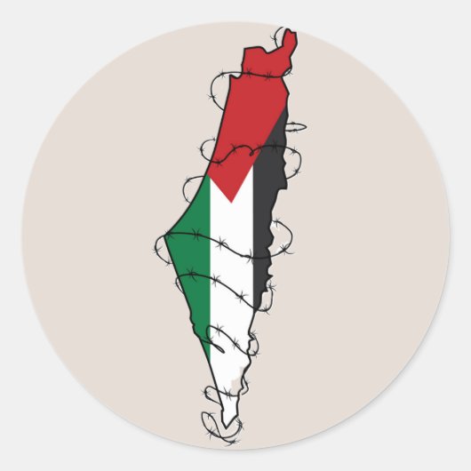 Sticker Rond Free Palestine Barbared Wire Map Liberté palestini (Devant)