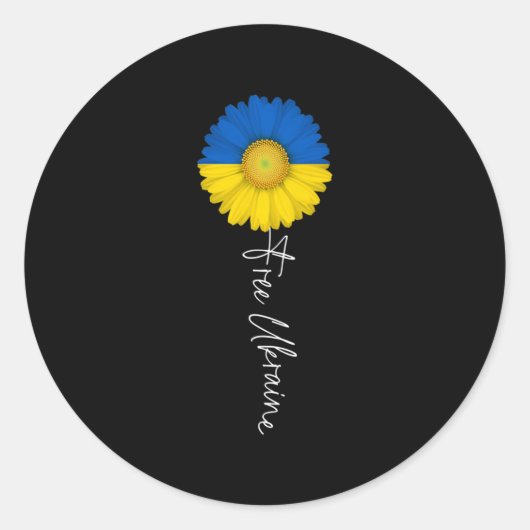 Sticker Rond Free Ukraine Sun Flower Support Ukraine (Devant)
