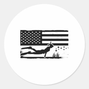Sticker Rond Freediving American Flag Diving Freediver Apnoe