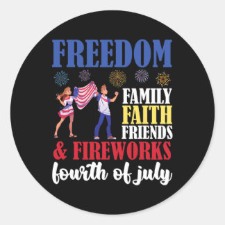 Sticker Rond Freedom Family Faith Friends & Fireworks Fourc