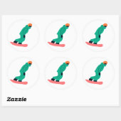 Sticker Rond Freeride Snowboarder En Costume Vert Illustration (Feuille)