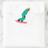 Sticker Rond Freeride Snowboarder En Costume Vert Illustration (Sac)