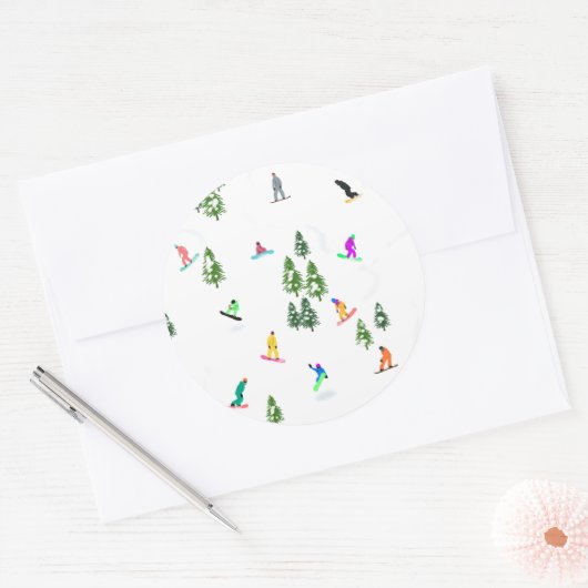 Sticker Rond Freeride Snowboarder Illustration de snowboard (Enveloppe)
