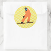 Sticker Rond Freeride Snowboardeur En Costume Orange À damiers (Sac)